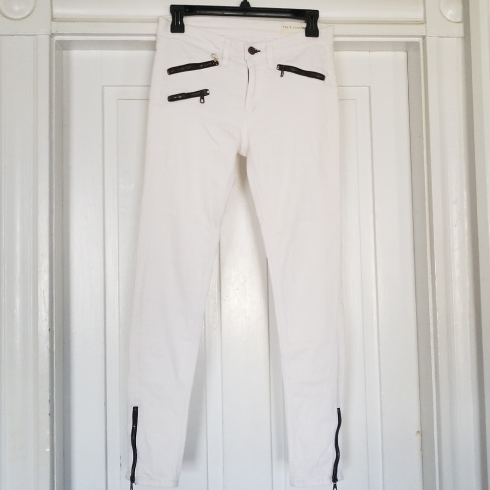 Rag & Bone white moto jeans